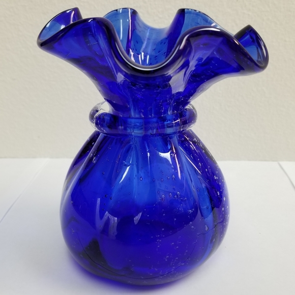 #1138 Rare Blue Glass Sack Vase - Picture 6 of 9
